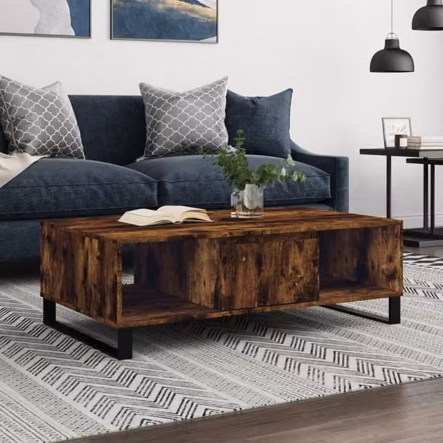 Berkfield Home Smoked Oak Coffee Table in Brown, W/D/H: 104 x 60 x 35 cm