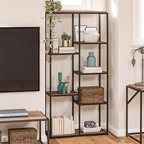 DHP Quincy 5 Shelf Bookcase in Weathered Oak Look, Brown, H 180.0 x W 86.2 x D 36.2 cm