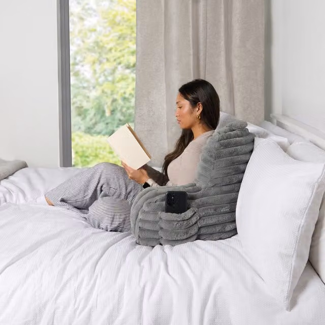 Divante Ribbed Faux Fur Cuddle Chair in Grey