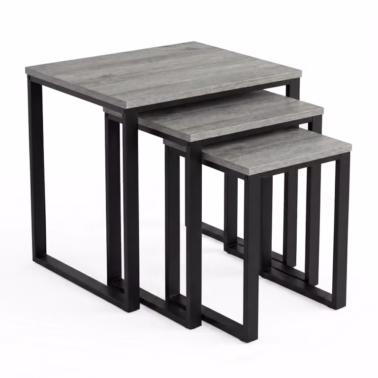 Stackora Industrial Nest of 3 Tables in Grey and Black with Metal Frame