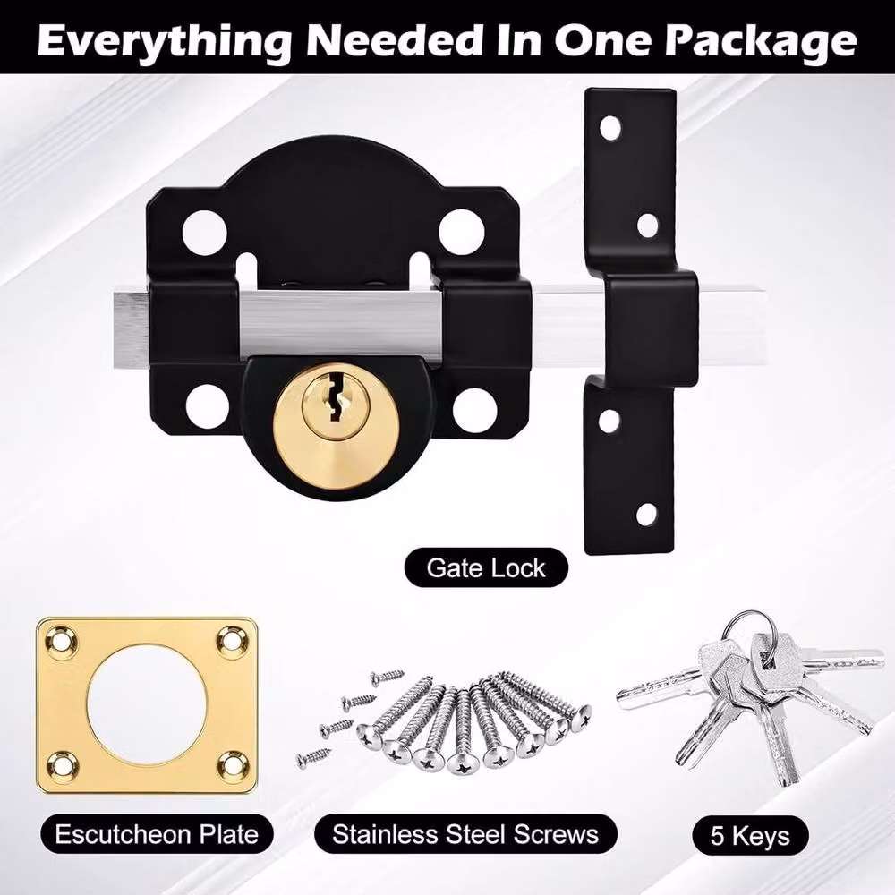 Kelvenix Heavy Duty Gate Lock with Double Sided Long Bolt and 5 Keys, Black – 5