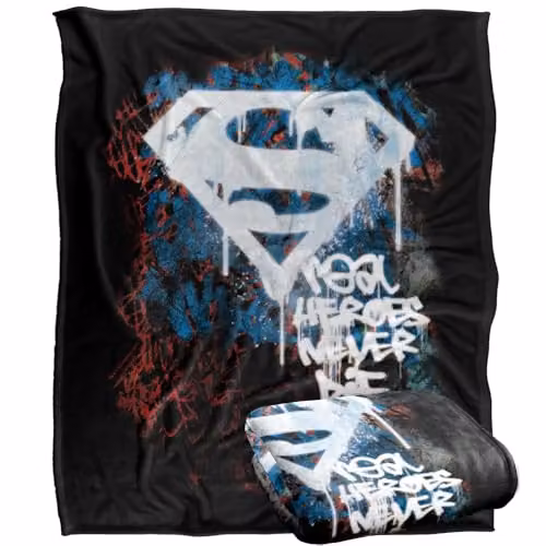 Warner Bros. Superman Real Heroes Never Die Super Soft Fleece Throw Blanket, Multicolour, W: 152 cm, D: 127 cm