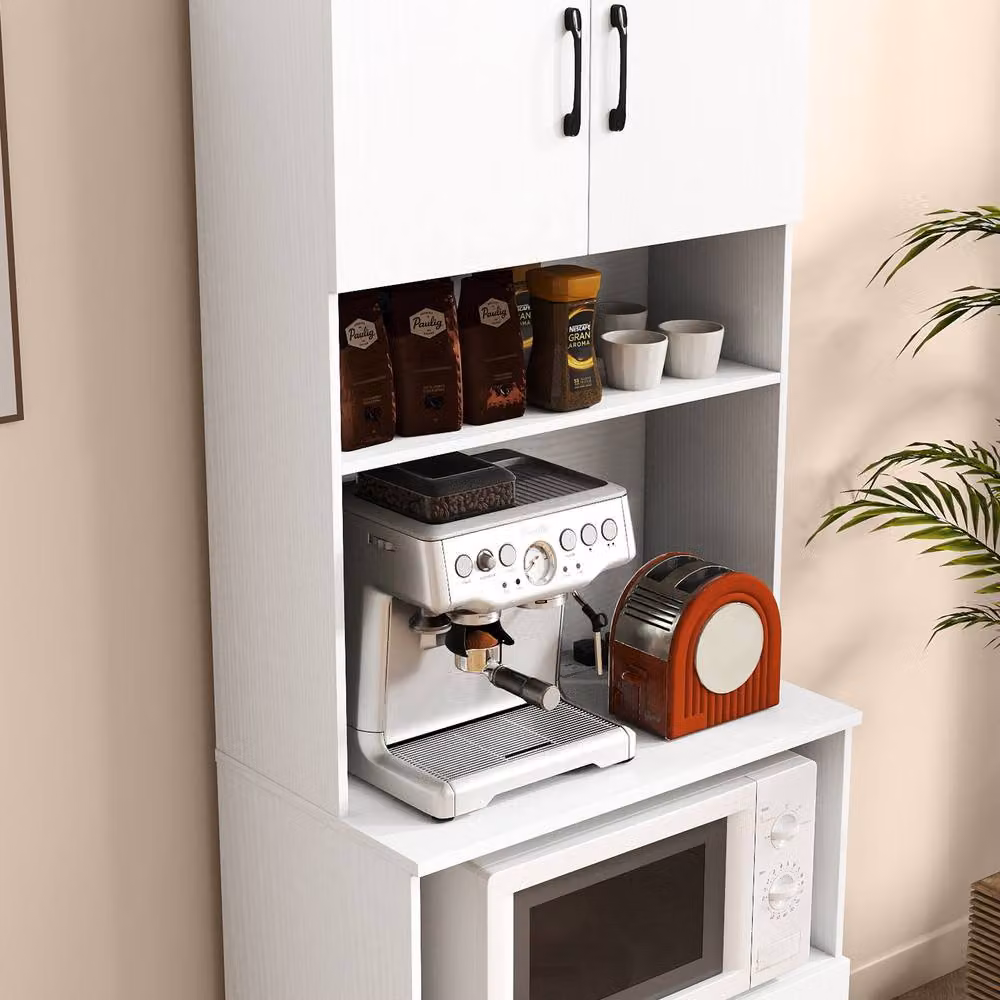 Gymax Freestanding Narrow Kitchen Hutch Pantry Cabinet with Power Outlets, White – 3