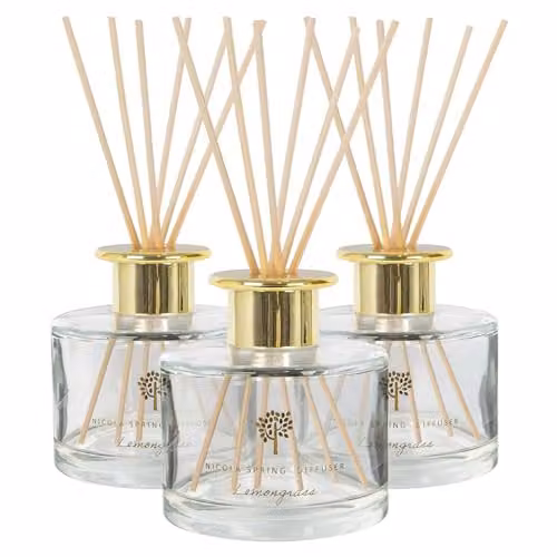 Nicola Spring Spring Scented Reed Diffuser Set, Pack of 3, 200ml, Transparent Glass