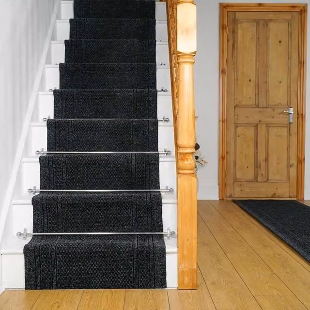 runrug Black Aztec Geometric Stair Carpet Runner W: 80 cm, L: 690 cm