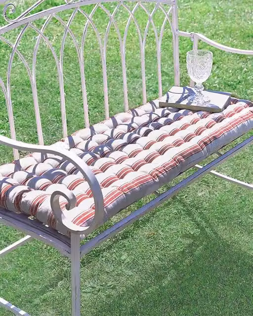 Dibor Red and Yellow Striped Quilted Outdoor Garden Bench Cushion, W: 40 cm, L: 100 cm – 1