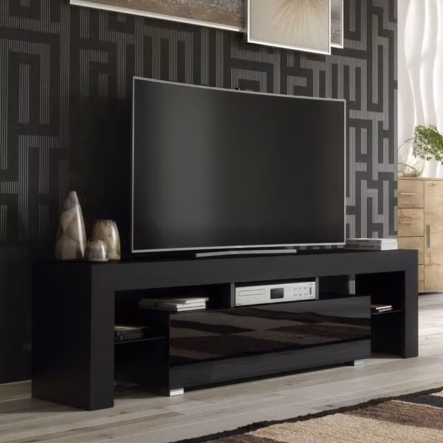 Creative Furniture Modern Glossy Black TV Unit W/D/H: 160 x 35 x 45 cm