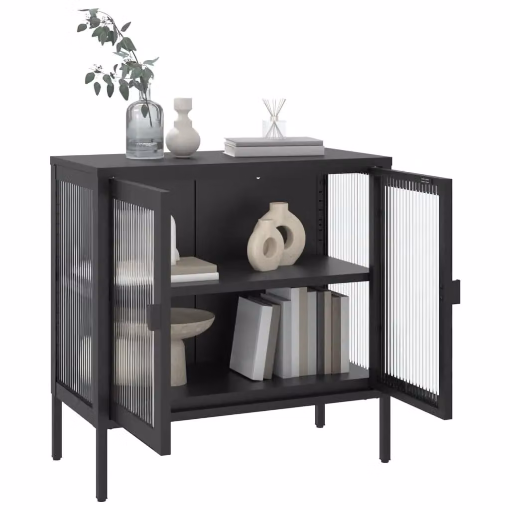 Berkfield Home Modern Black Sideboard with Glass and Metal, W/D/H: 70 x 35 x 70 cm – 3
