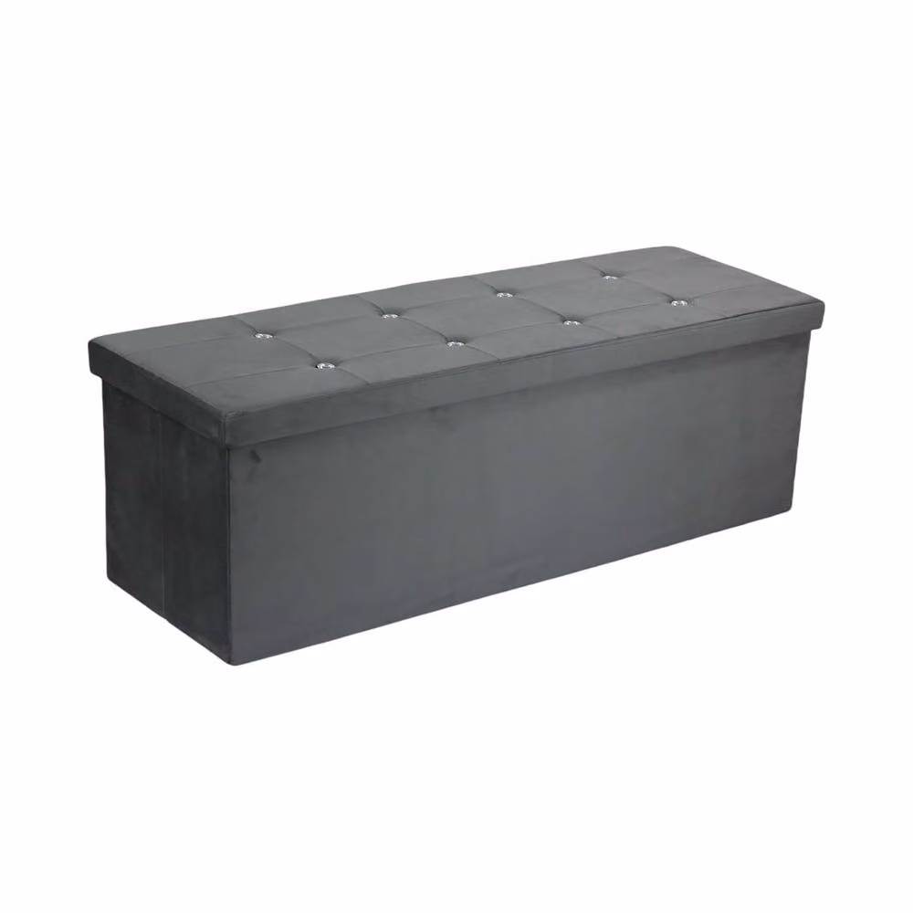 Simpa Extra Large Fold Flat Ottoman Storage in Dark Grey Brushed Velvet, L 110 cm x W 38 cm x H 37 cm – 2