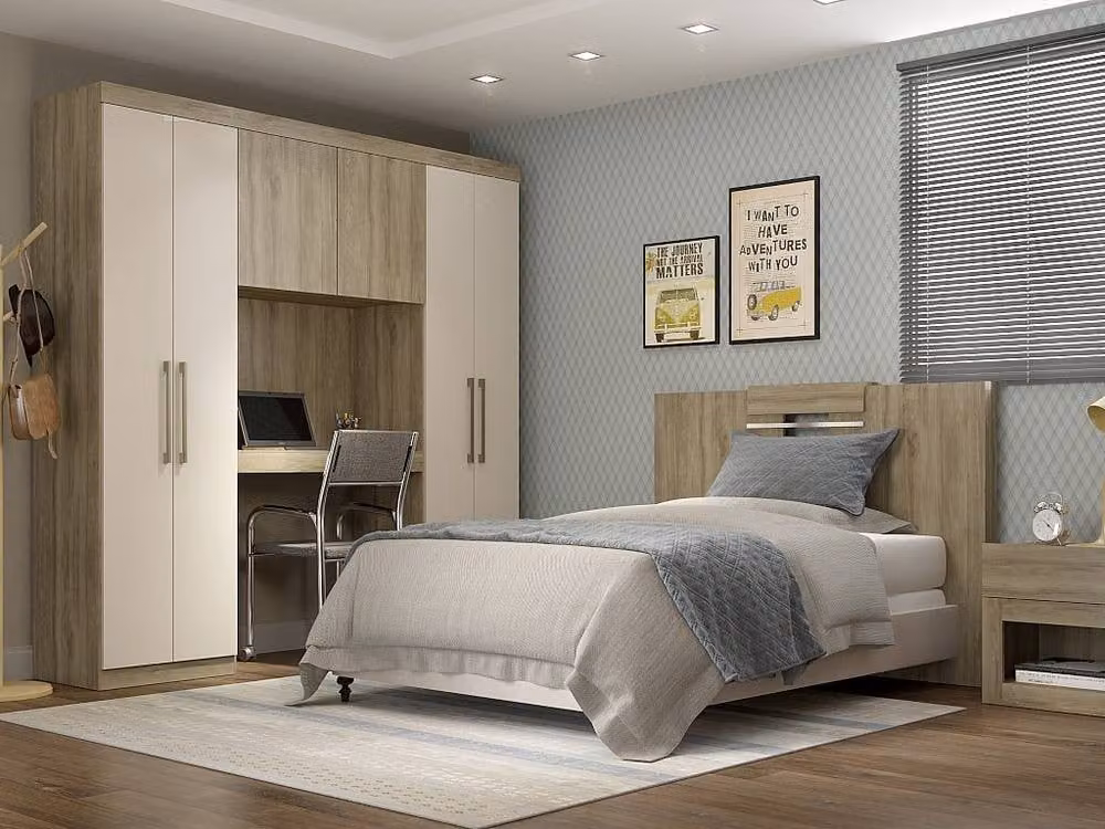 Vente-unique Overbed Unit with 6 Doors, Wardrobes and Storage in Oak and Light Oak, W: 206 cm – 3