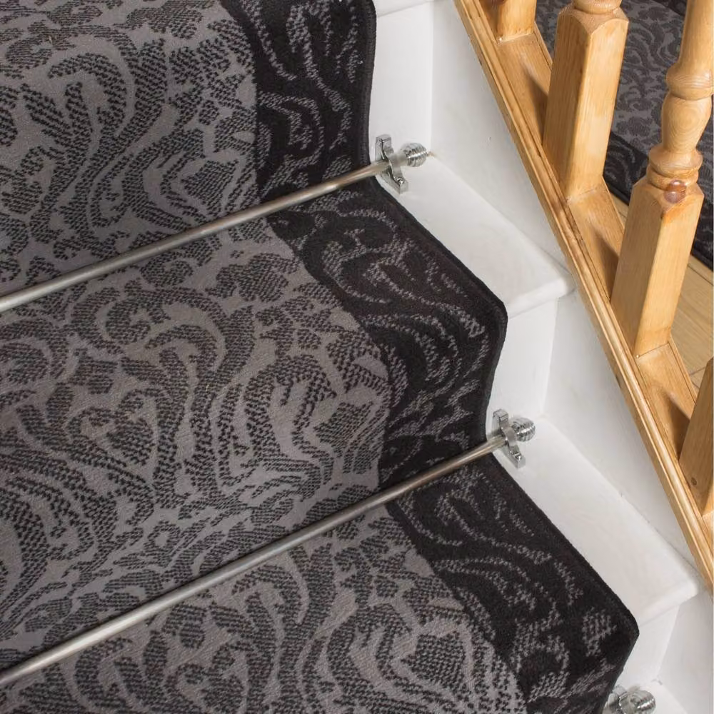 runrug Baroque Stair Runner Carpet in Black, W: 80 cm, L: 690 cm – 4