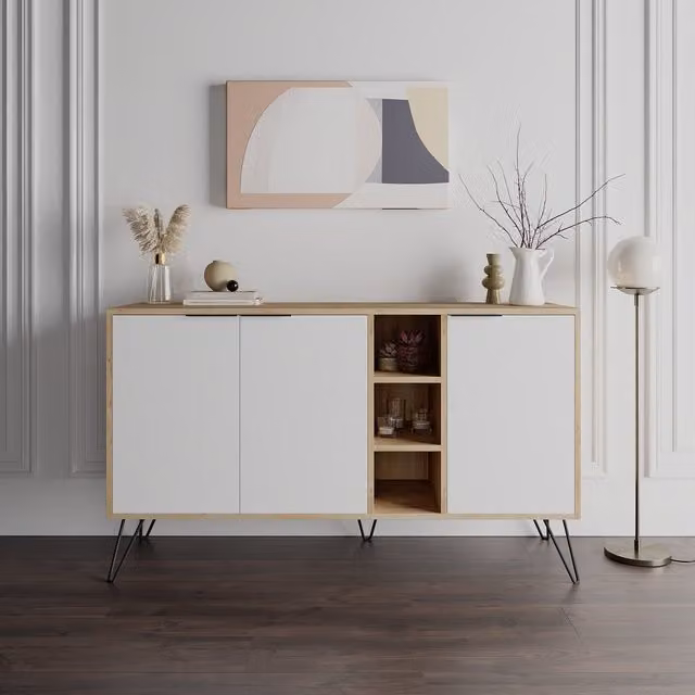 Decortie Clara Console Sideboard Display Unit in White and Oak