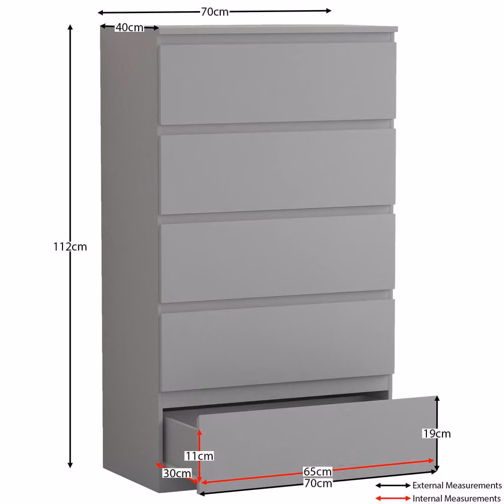 HD Designs Denver 5 Drawer Chest of Drawers in Grey – 2
