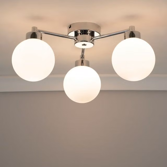 ValueLights Jonah 3 Arm Globe Ball Shade Flush Ceiling Light with LED Bulbs in Chrome – 1