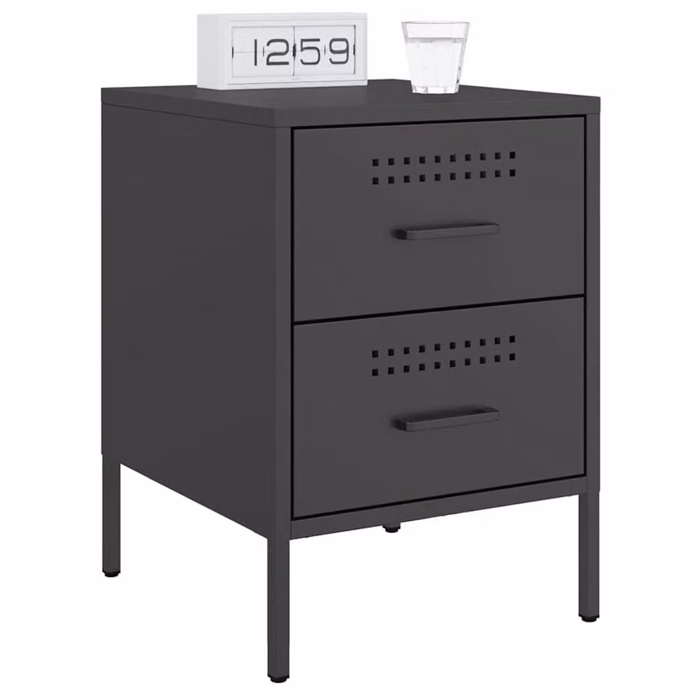 Berkfield Home Set of 2 Black Industrial Metal Bedside Cabinets, W/D/H: 36 x 39 x 50.5 cm – 3