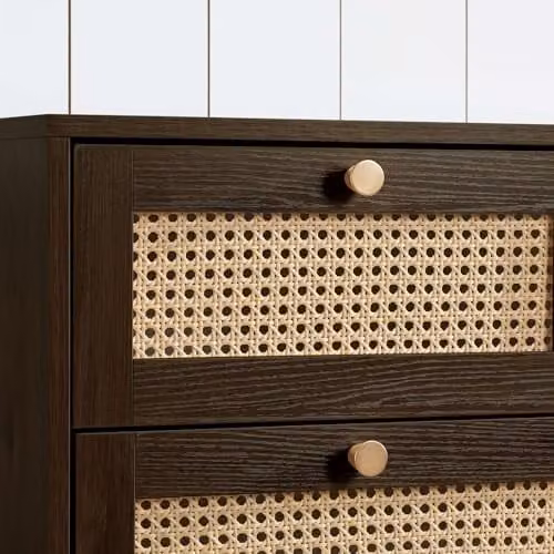 Birlea Croxley 5 Drawer Rattan and Walnut Chest of Drawers in Brown and Gold – 3