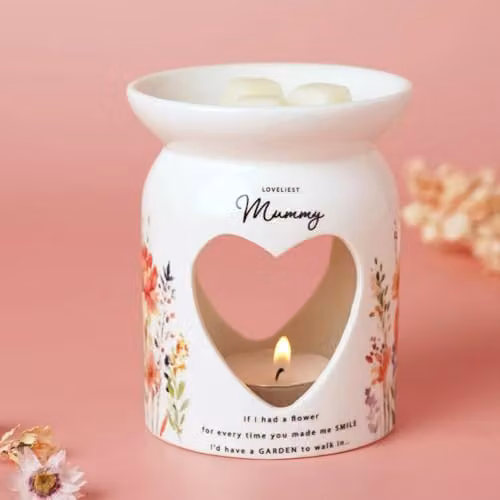Widdop and Co Ceramic Floral Wax Melt Burner with Sentiment Wording in Multicolour and White – 2