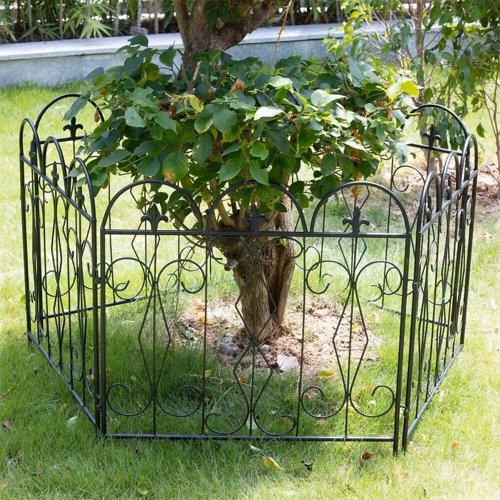 FLAVORA 5 Black Metal Garden Fence Panels Pet Animal Barrier, W: 100 cm, H: 15 cm – 5