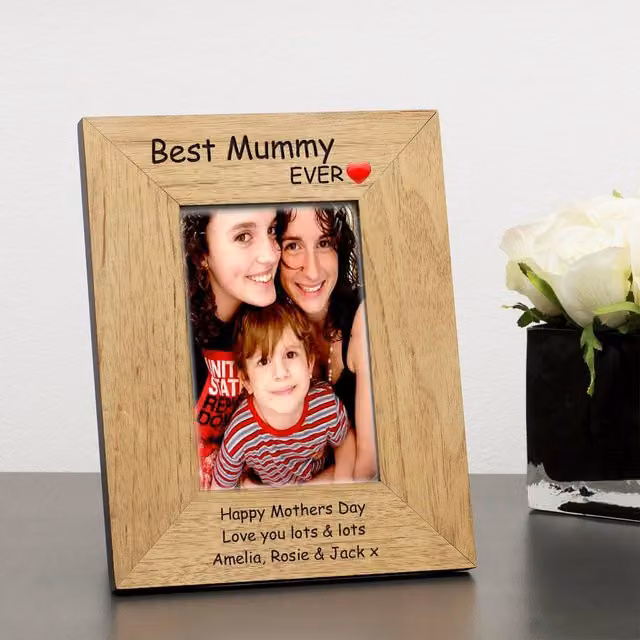 Uniqueful Personalised Best Mummy Ever Wood Photo Frame in Brown, 10 x 15 cm