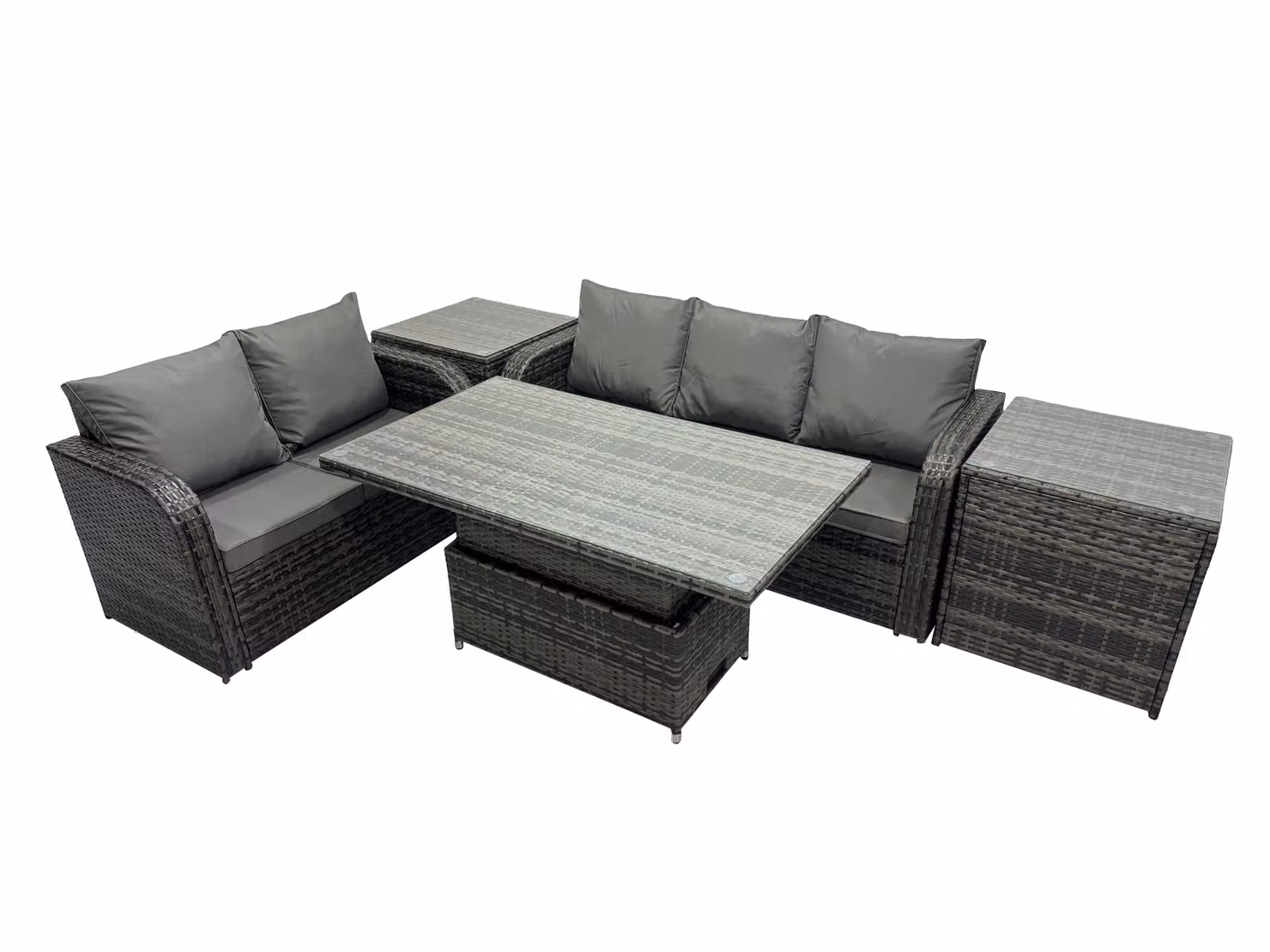 Fimous 5-Seater Rattan Garden Furniture Dining Set with 2 Side Tables in Dark Grey – 2