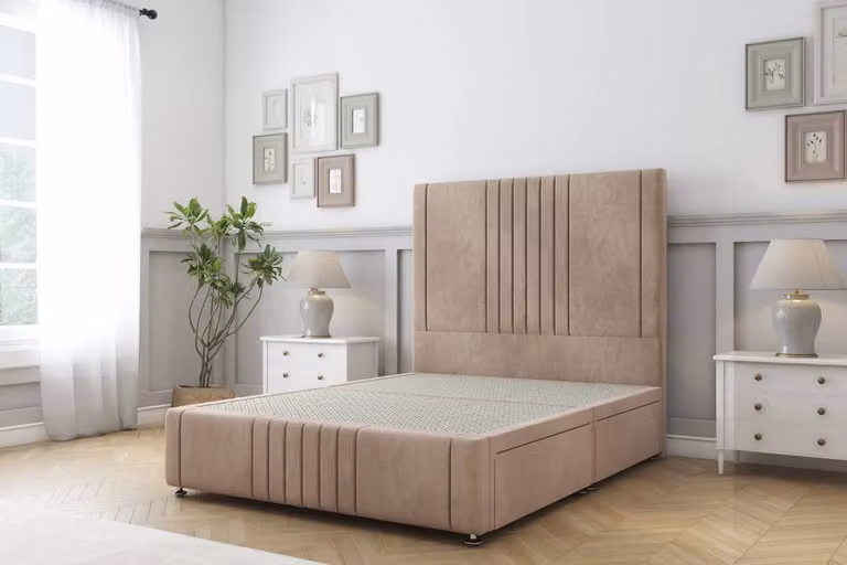 Comfort Beds Royal Naples Divan Base with 2 Drawers and Headboard-Footboard in Brown Velvet, W/D/H: 90 x 200 cm