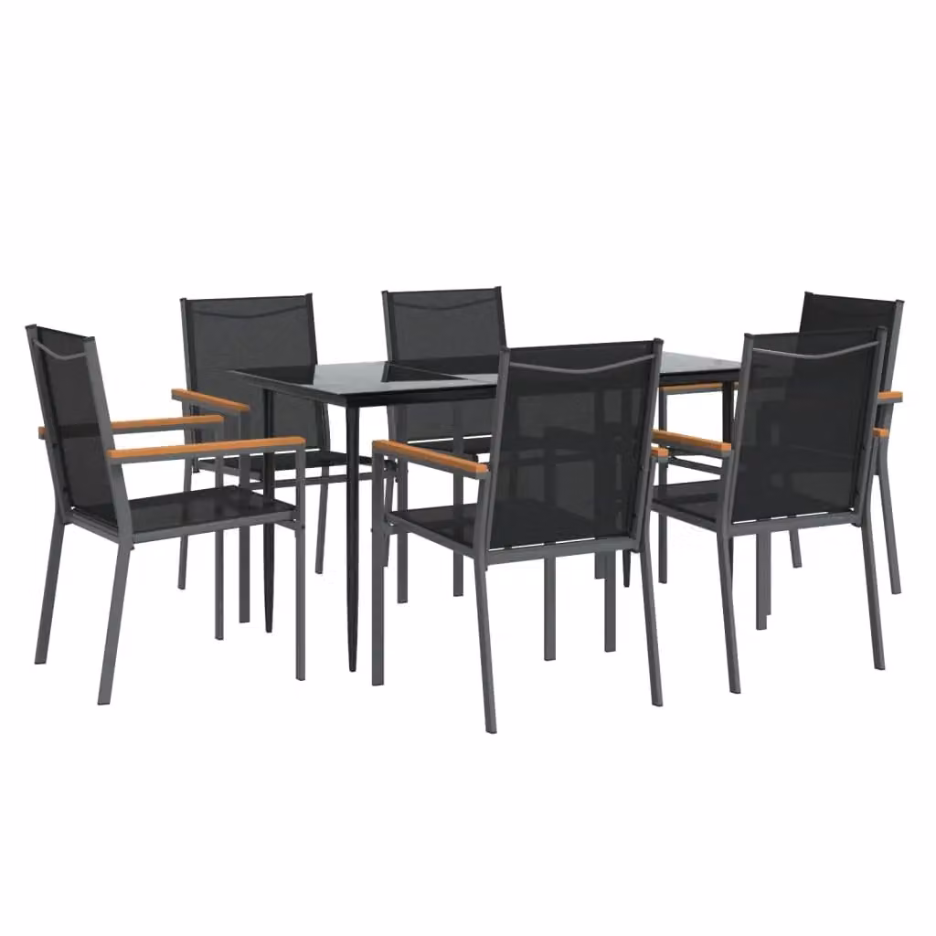 Berkfield Home 7 Piece Modern Garden Dining Set in Black Textilene and Steel – 2