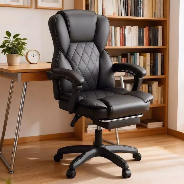 EONLION Black Synthetic Leather Executive Desk Chair with Headrest and Adjustable Height