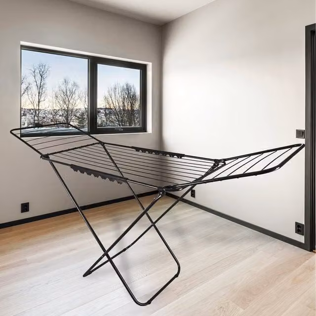 Gr8 Home Winged 22 Bar Folding Clothes Airer Laundry Drying Rack, Black