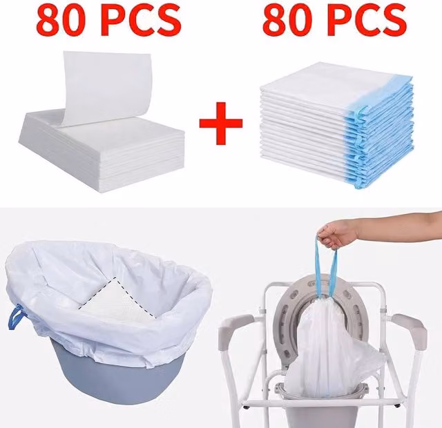 NESTLUNE Pack of 160 Odourless Commode Liners with Absorbent Pad, White, W: 40 cm, D: 15 cm, H: 15 cm