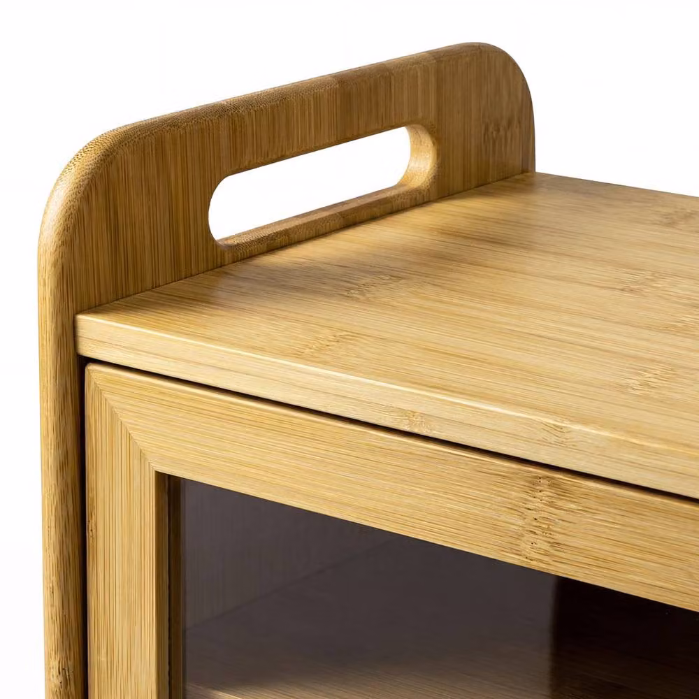 Toque 2-Tier Bamboo Bread Box with Acrylic Door, Natural Brown, 20L – 5