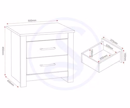 Seconique Portland 2 Drawer Bedside Table in Grey and Oak, W: 50.0 cm, D: 40.0 cm, H: 45.5 cm – 3