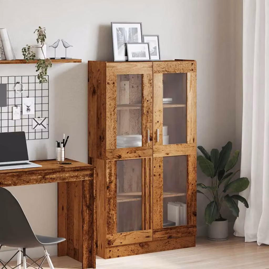 Berkfield Home Classic Highboard in Old Wood Brown with Glass Doors, W: 82.5 cm, D: 30.5 cm, H: 150 cm – 3