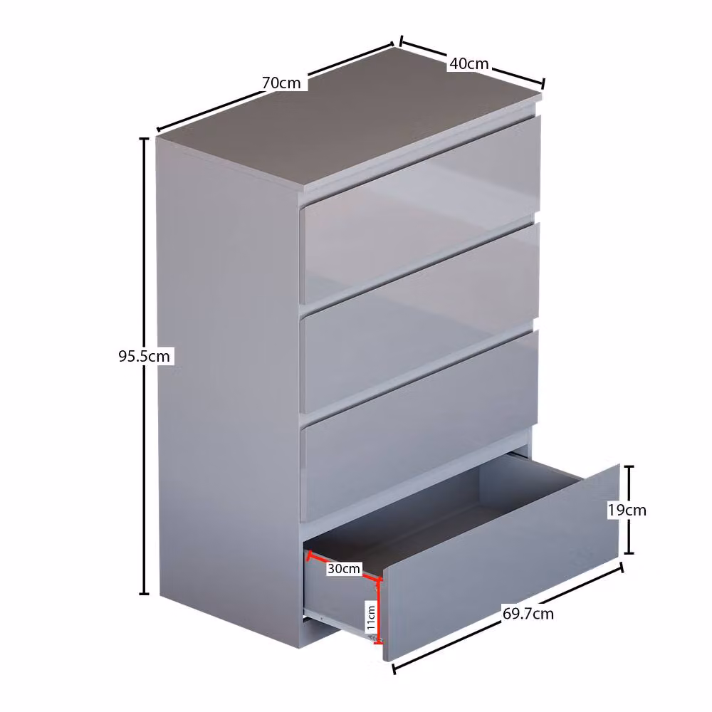 HD Designs Glinton 4 Drawer Chest of Drawers in Grey High Gloss – 2