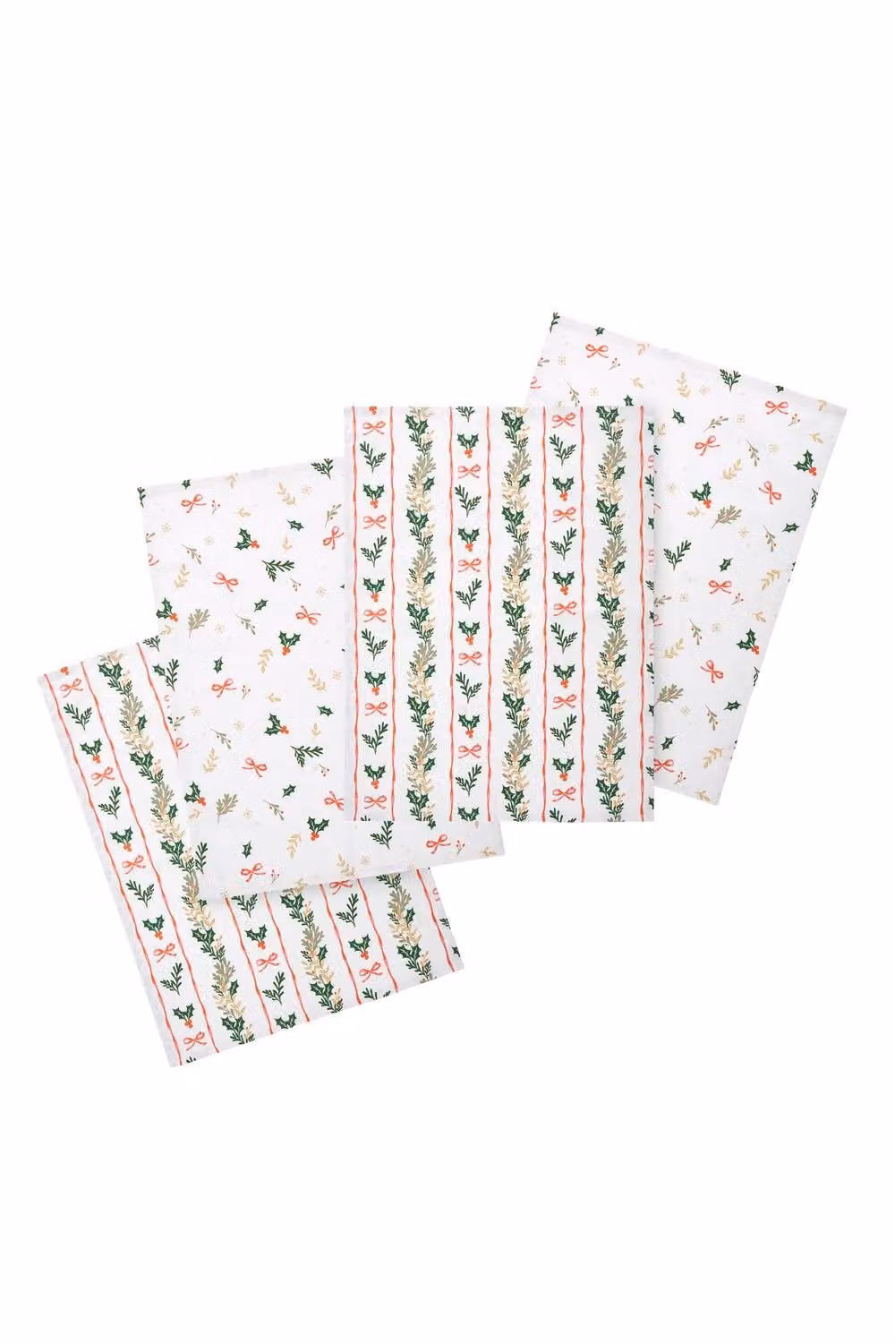 Catherine Lansfield Christmas Holly Stripe Cotton Kitchen Tea Towel Pack of 4 in Cream, White and Red – 2