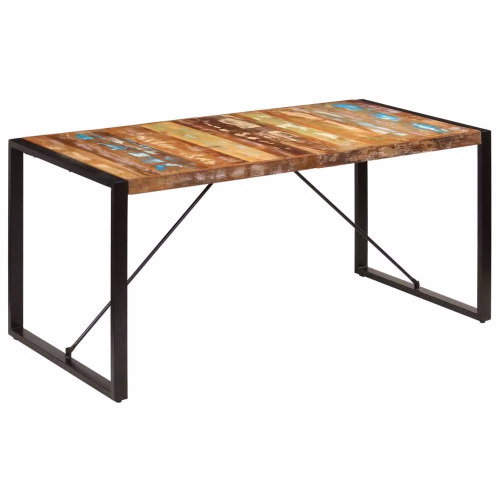 Berkfield Home Rectangular Dining Table in Brown Solid Reclaimed Wood, W/D/H: 160 x 80 x 75 cm – 2