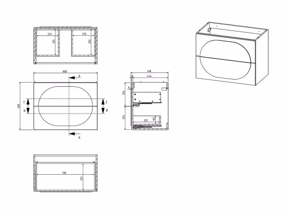 Vente-unique Wall-Hung Bathroom Vanity Unit with Inset Basin, Green and White, W: 80 cm, D: 46 cm, H: 60 cm – 3