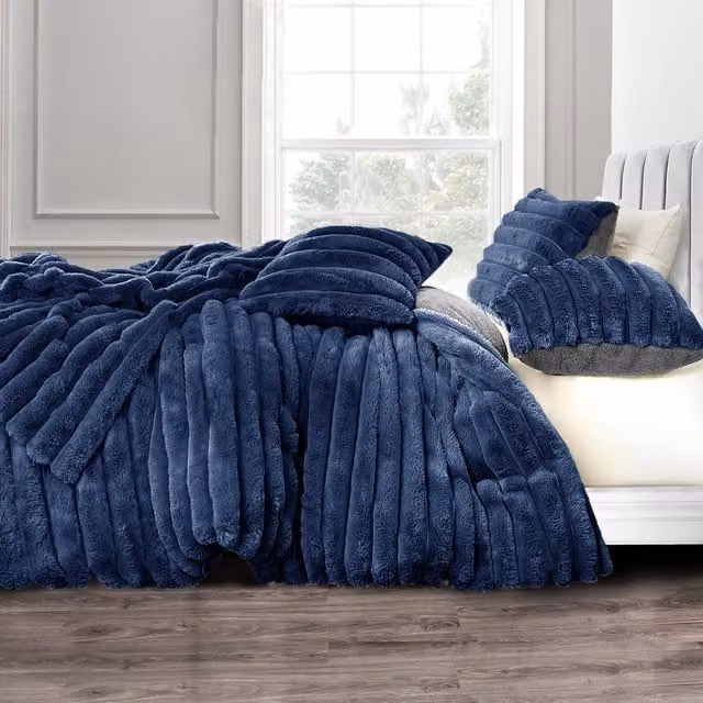 VELOSSO Blue Plain Winter Hygge Bedding Set 200 x 200 cm