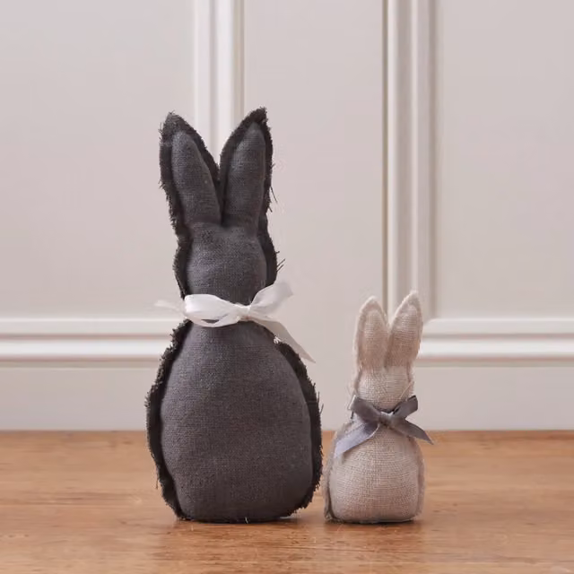 Little Cosy Home Grey and White Easter Bunny Textile Tabletop Decoration Set of 2
