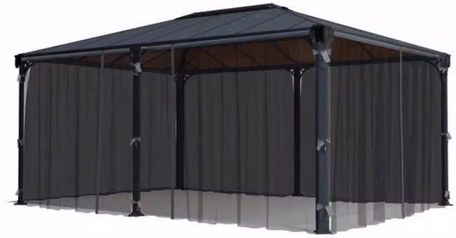 Palram Grey Polyester Net Curtain Set for Rectangle Gazebo 4000/5000, W: 465 cm, H: 217 cm – 1