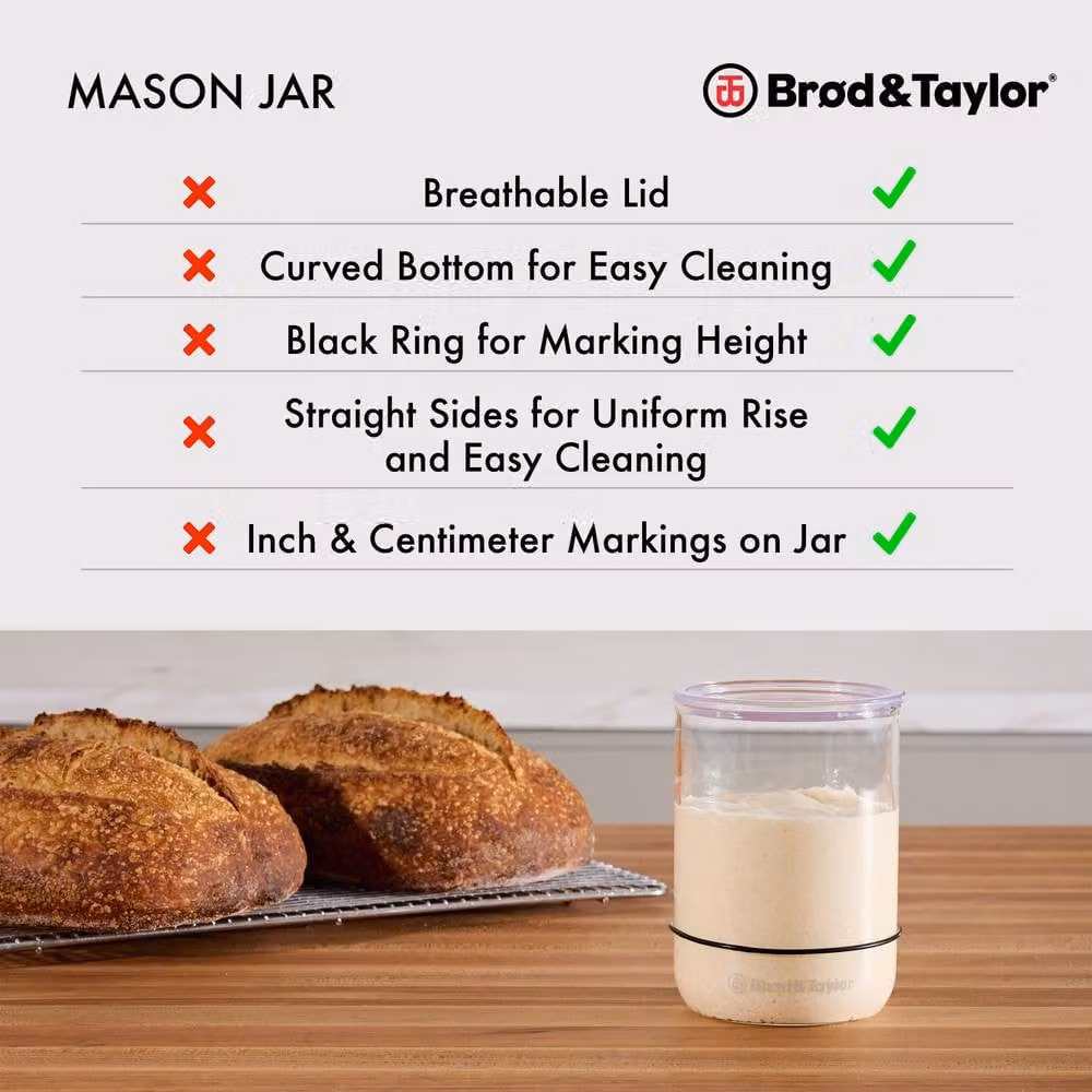 Brod & Taylor Sourdough Starter Jar, 1L Transparent Borosilicate Glass Jar with Marker and Scale – 4