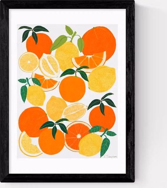 East End Prints Orange and Lemon Harvest Botanical Framed Wall Art in Black