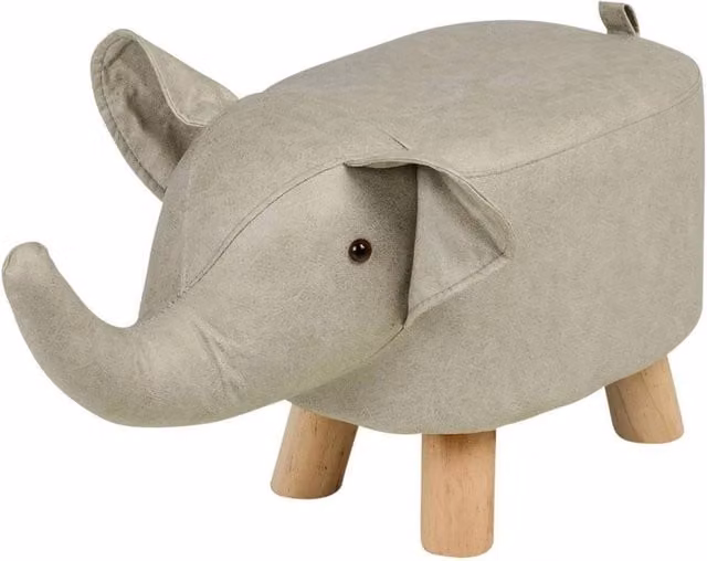 Nordara White-Elephant Animal Wooden Stool for Kids Nursery or Bedroom in Light Grey, W/D/H: 22.5 x 27.0 x 58.0 cm