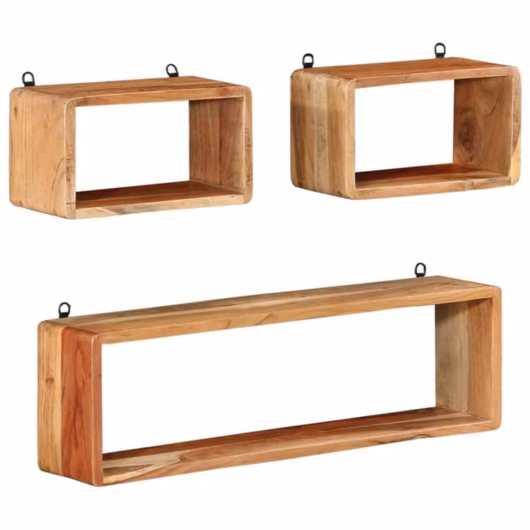 Berkfield Home Beautiful 3 Piece Wall Mounted Cube Shelf Set in Brown Solid Acacia Wood