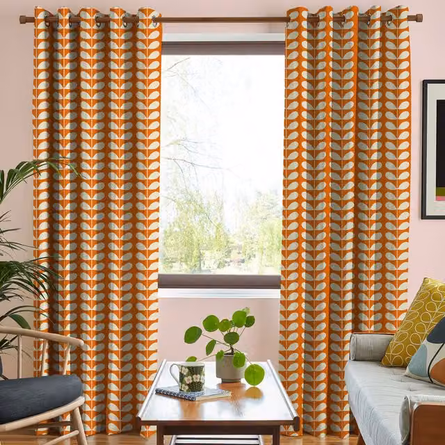 Orla Kiely Made to Measure Blackout Eyelet Curtains in Tomato Orange Floral Cotton