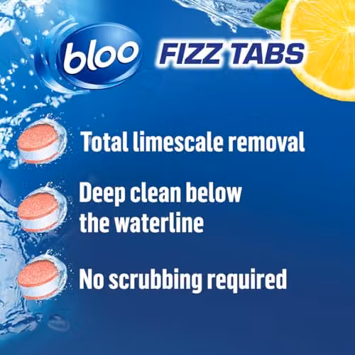 Bloo Power Fizz Anti-Limescale Deep Toilet Cleaning Tabs, Lemon, 8 x 22.5g – 2