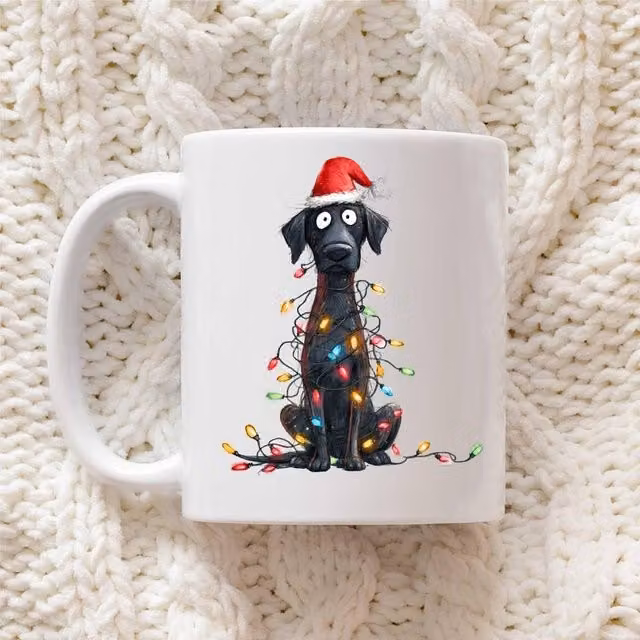 60 Second Makeover Labrador Christmas Lights Ceramic Mug in White