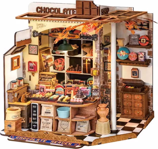 Syntego 1:24 Scale 3D Wooden Miniature Dollhouse Kit in Brown and Orange
