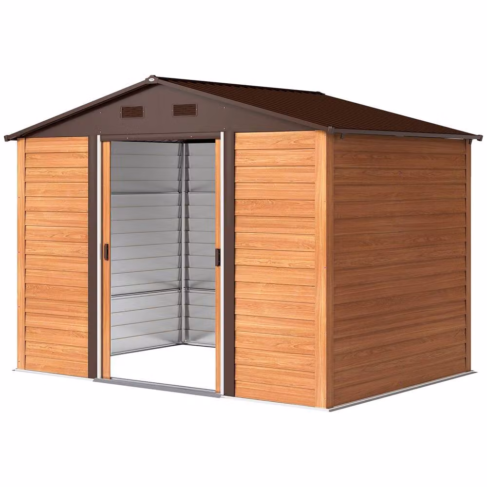 Rolipo Galvanised Steel Gable Shed in Brown Wood Effect, W: 274.3 cm, D: 182.9 cm, H: 215.0 cm – 2