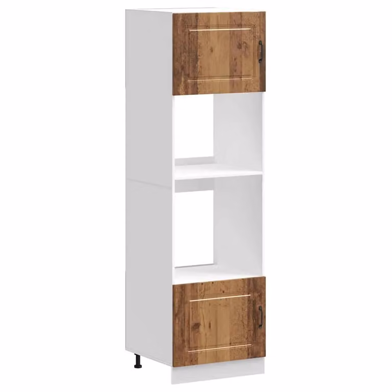 Berkfield Home Lucca Set of 2 Brown Engineered Wood Freestanding Oven Cabinets with Hinged Doors and Internal Shelves