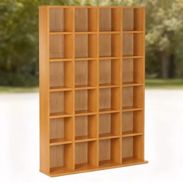 ERGOVEXA CD Storage Unit with Adjustable Shelves in Light Brown Beech Wood, W: 89 cm, H: 130.5 cm